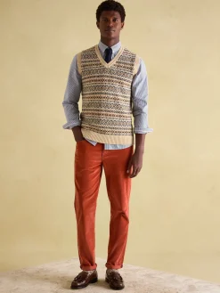 Hot Joules Fair Isle Knitted Vest Contains Merino Wool Cream