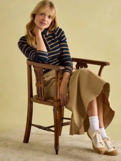 Best Joules Fairfield Navy & Tan Long Sleeve Ribbed Polo Shirt Navy&Tan