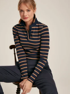 Best Joules Fairfield Navy & Tan Long Sleeve Ribbed Polo Shirt Navy&Tan