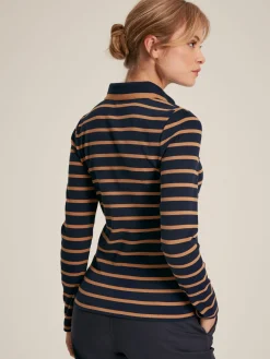 Best Joules Fairfield Navy & Tan Long Sleeve Ribbed Polo Shirt Navy&Tan