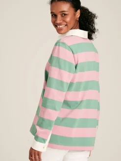 Online Joules Falmouth Pink & Green Striped Cotton Rugby Shirt Pink&GreenStriped