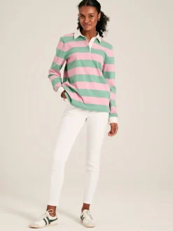 Online Joules Falmouth Pink & Green Striped Cotton Rugby Shirt Pink&GreenStriped