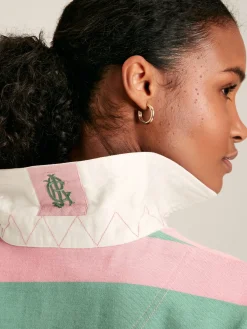 Online Joules Falmouth Pink & Green Striped Cotton Rugby Shirt Pink&GreenStriped