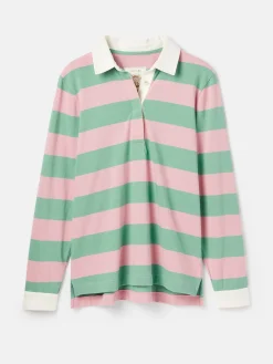 Online Joules Falmouth Pink & Green Striped Cotton Rugby Shirt Pink&GreenStriped