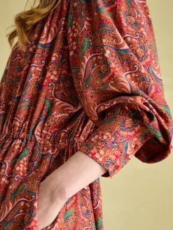 Online Joules Felicity Red Paisley Smocked Midi Dress RedPaisley