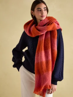 Clearance Joules Fenella Oversized Blanket Scarf Orange/Pink