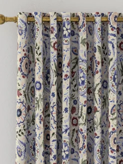 Online Joules Festival Flowers Set of 2 Cream Multi Blackout Eyelet Curtains CreamMulti