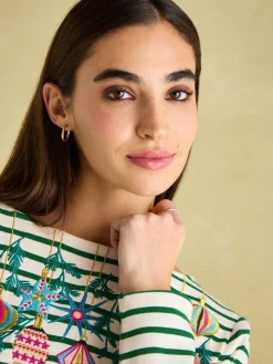 New Joules Festive Harbour Boat Neck Breton Top Green/White