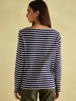 Online Joules Festive Harbour Boat Neck Breton Top Navy/White