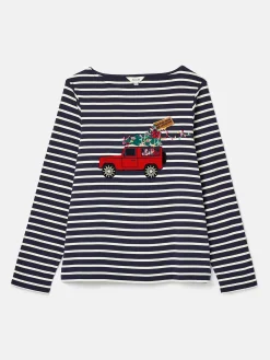 Online Joules Festive Harbour Boat Neck Breton Top Navy/White