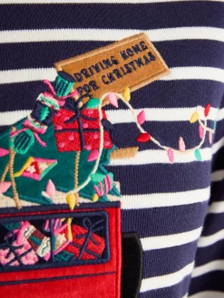 Online Joules Festive Harbour Boat Neck Breton Top Navy/White