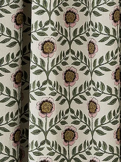 Hot Joules Floral Foulard Set of 2 Green & Cream Blackout Pencil Pleat Curtains Green&Cream