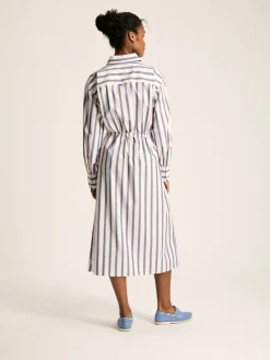 Online Joules Francesca Blue Printed Tie Waist Shirt Dress BluePrinted