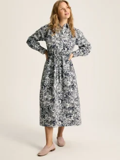 Clearance Joules Francesca Tie Waist Shirt Dress Blue/White
