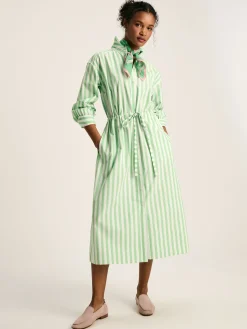 New Joules Francesca Green & White Tie Waist Shirt Dress Green&White