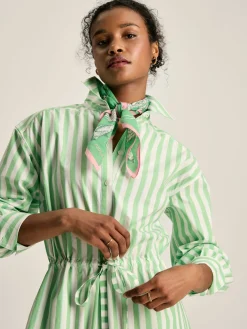 New Joules Francesca Green & White Tie Waist Shirt Dress Green&White