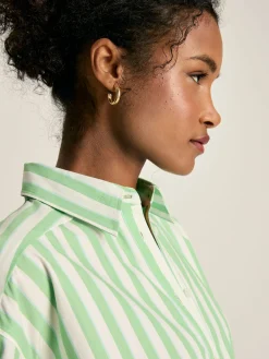 New Joules Francesca Green & White Tie Waist Shirt Dress Green&White