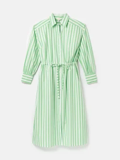 New Joules Francesca Green & White Tie Waist Shirt Dress Green&White