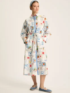 Joules Francesca Tie Waist Shirt Dress White