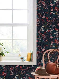 Joules French Navy Fields Edge Floral 10M Wallpaper FrenchNavy