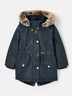 Best Joules Girls' Alix Navy Blue Printed Waterproof Parka Coat NavyBlue
