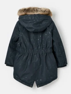 Best Joules Girls' Alix Navy Blue Printed Waterproof Parka Coat NavyBlue