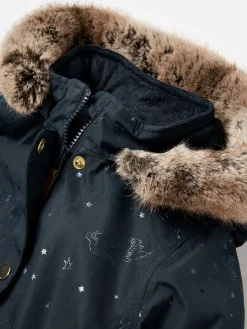 Best Joules Girls' Alix Navy Blue Printed Waterproof Parka Coat NavyBlue