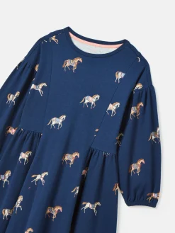Sale Joules Girls' Aubrey Navy Horse Print Jersey Dress NavyHorsePrint