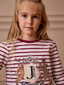 Best Joules Girls' Ava Berry Red Stripe Artwork T-Shirt BerryRedStripe