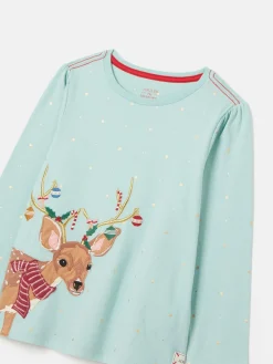 Online Joules Girls' Ava Green Metallic Star Print Artwork T-Shirt GreenMetallicStarPrint