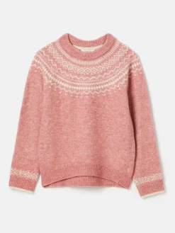 Sale Joules Girls' Charlotte Pink & Cream Fair Isle Jumper Pink&Cream