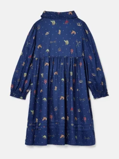 Outlet Joules Girls' Ella Navy Print Bow Collar Dress NavyPrint