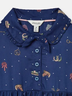 Outlet Joules Girls' Ella Navy Print Bow Collar Dress NavyPrint