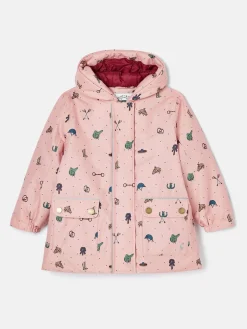 Outlet Joules Girls' Fairview Pink Horse Print Waterproof Coat with Quilted Lining PinkHorsePrint