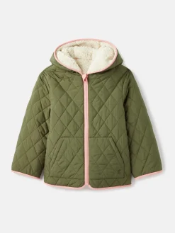 New Joules Girls' Kali Fleece Lined Reversible Quilted Jacket Cream