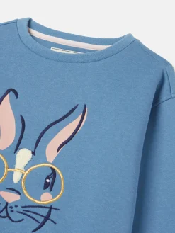 Sale Joules Girls' Mackenzie Blue Rabbit Embroidered Artwork Crew Neck Sweatshirt BlueRabbit