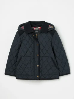 Discount Joules Girls' Marsdale Navy Blue Diamond Quilted Coat With Hood NavyBlue