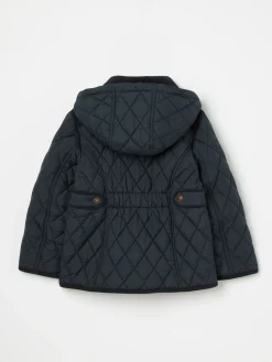 Discount Joules Girls' Marsdale Navy Blue Diamond Quilted Coat With Hood NavyBlue