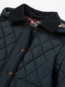 Discount Joules Girls' Marsdale Navy Blue Diamond Quilted Coat With Hood NavyBlue