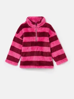 Best Joules Girls' Merridie Pink Stripe Half Zip Borg Fleece PinkStripe