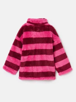Best Joules Girls' Merridie Pink Stripe Half Zip Borg Fleece PinkStripe