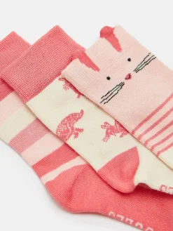 Outlet Joules Girls' Neat Feet 3 Pack Socks Pink