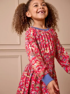 New Joules Girls' Odelia Red Animals Printed Dress RedAnimals