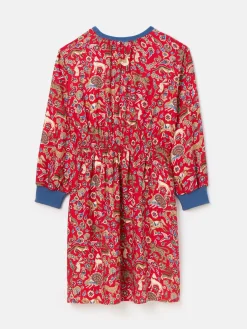 New Joules Girls' Odelia Red Animals Printed Dress RedAnimals