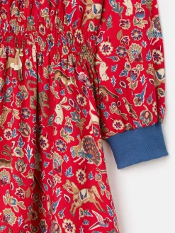 New Joules Girls' Odelia Red Animals Printed Dress RedAnimals