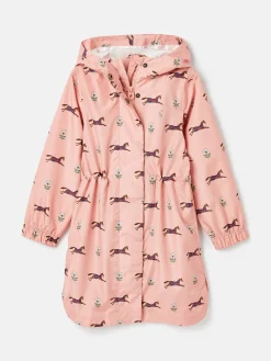 Hot Joules Girls' Rainford Pink Horse Waterproof Packable Raincoat With Hood PinkHorse