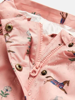 Hot Joules Girls' Rainford Pink Horse Waterproof Packable Raincoat With Hood PinkHorse
