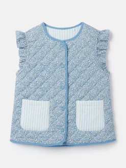 Online Joules Girls' Raye Blue Floral Reversible Print Quilted Gilet BlueFloral