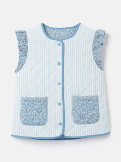 Online Joules Girls' Raye Blue Floral Reversible Print Quilted Gilet BlueFloral