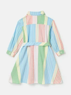 Hot Joules Girls' Summertime Multi Stripe Woven Shirt Dress MultiStripe